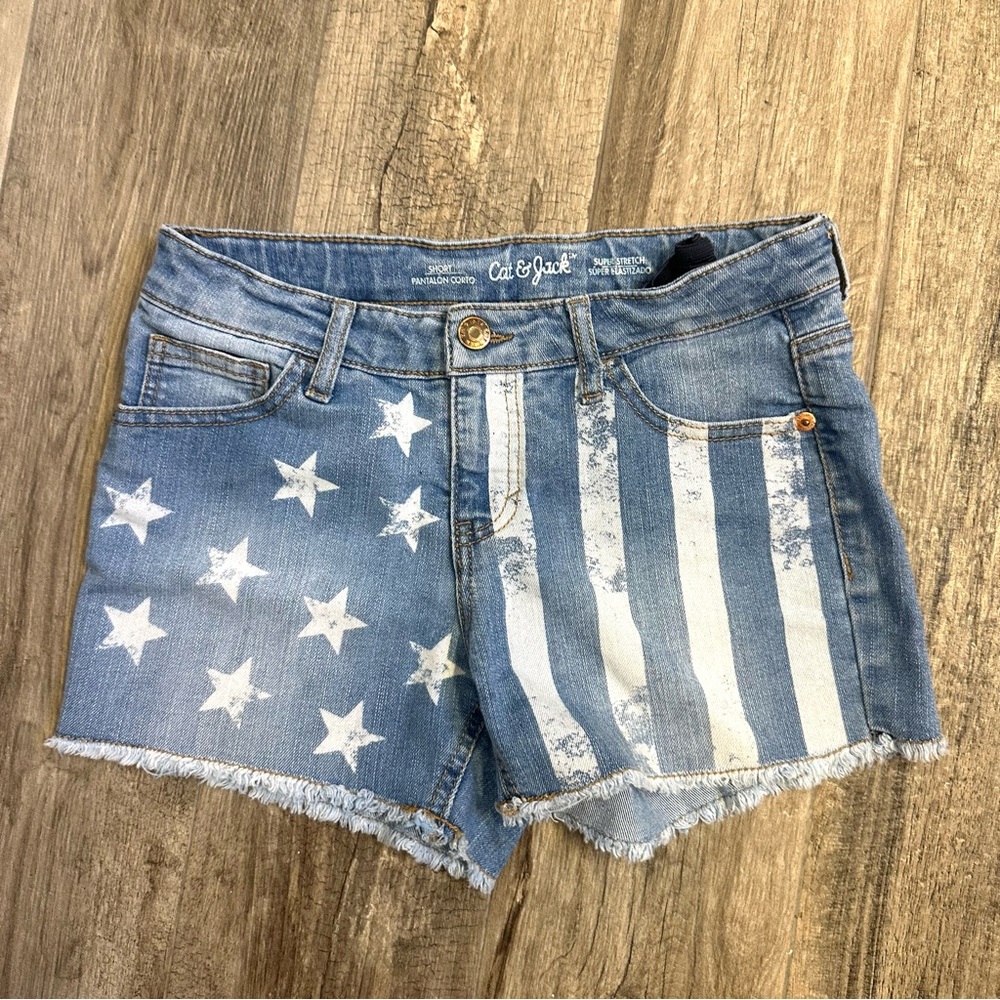 Cat & Jack Blue and White Jean Shorts with Star Design